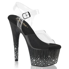 7 Inch Heel ADORE-708SPKL-01 Clear Black Silver Rhinestone by Pleaser