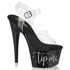 7 Inch Heel ADORE-708TIP-02 Clear Black Silver Rhinestone by Pleaser