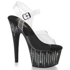 7 Inch Heel ADORE-708WFRS Clear Black Silver Rhinestone by Pleaser