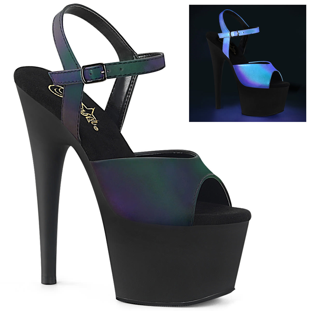 7 Inch Heel ADORE-709REFL Green Multi Reflective