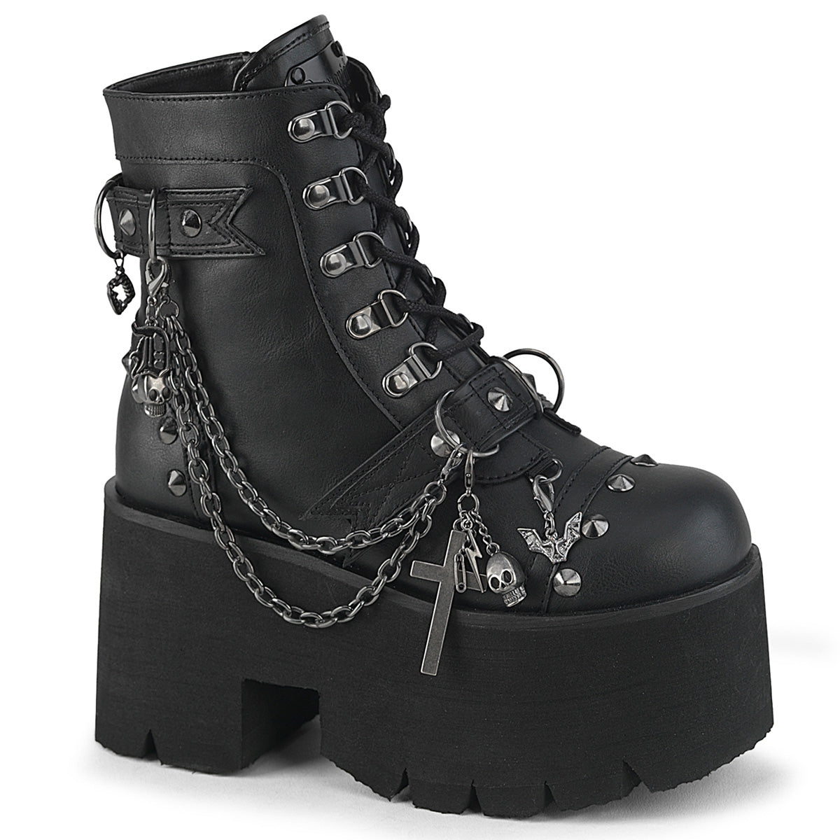 Demonia Ashes 52 Black Vegan Leather Women'S Ankle Boots