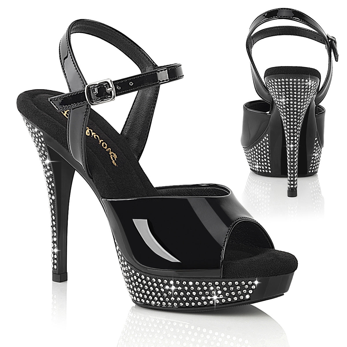 5 Inch Heel ATHENA-509 Black Rhinestone by Fabulicious