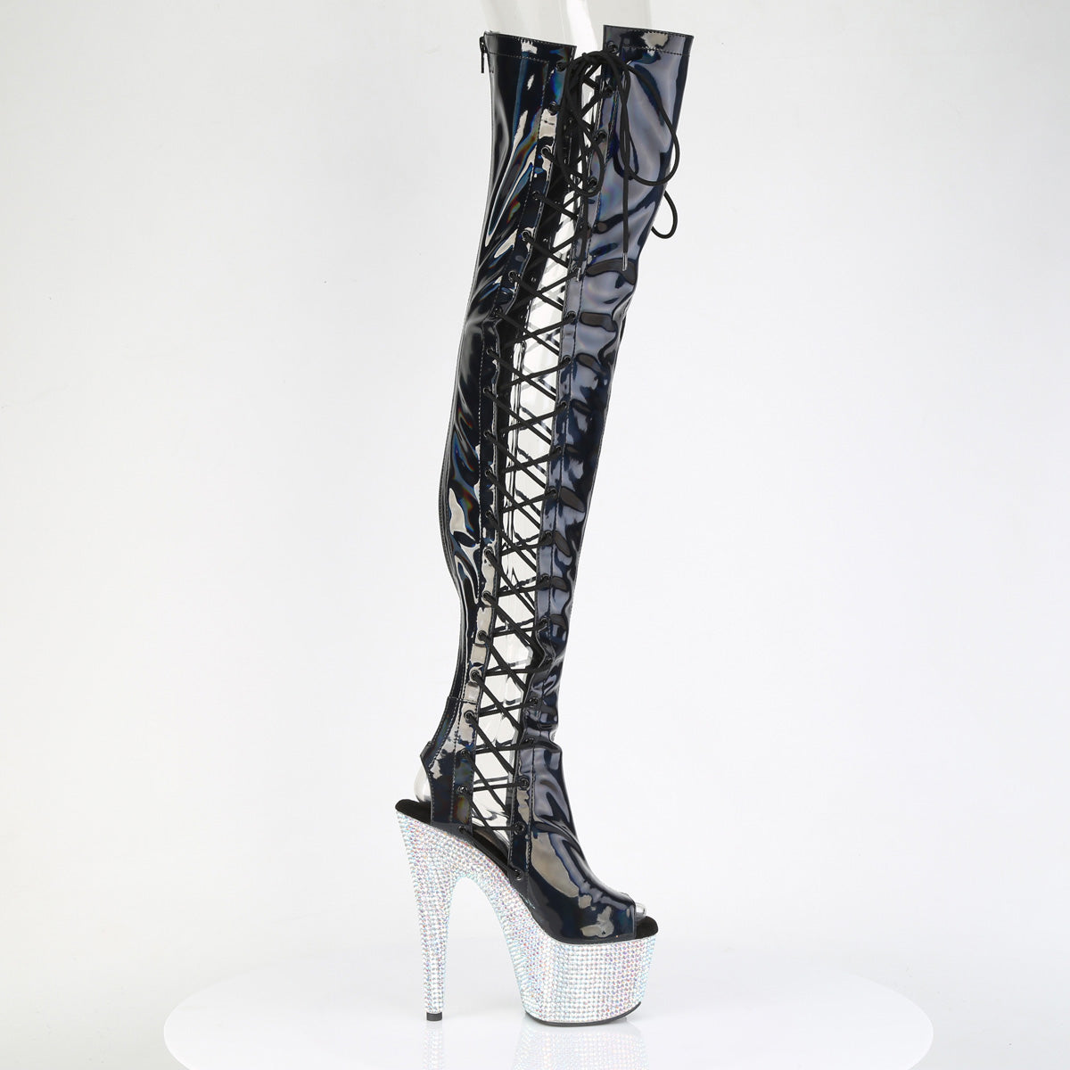 7 Inch Heel BEJEWELED-3052HG-7 Black Holo