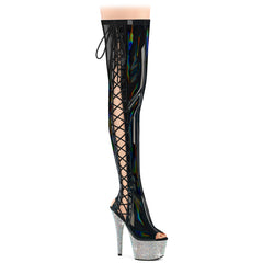 Pleaser Bejeweled 3052Hg 7 Black Holo Platform Shoes