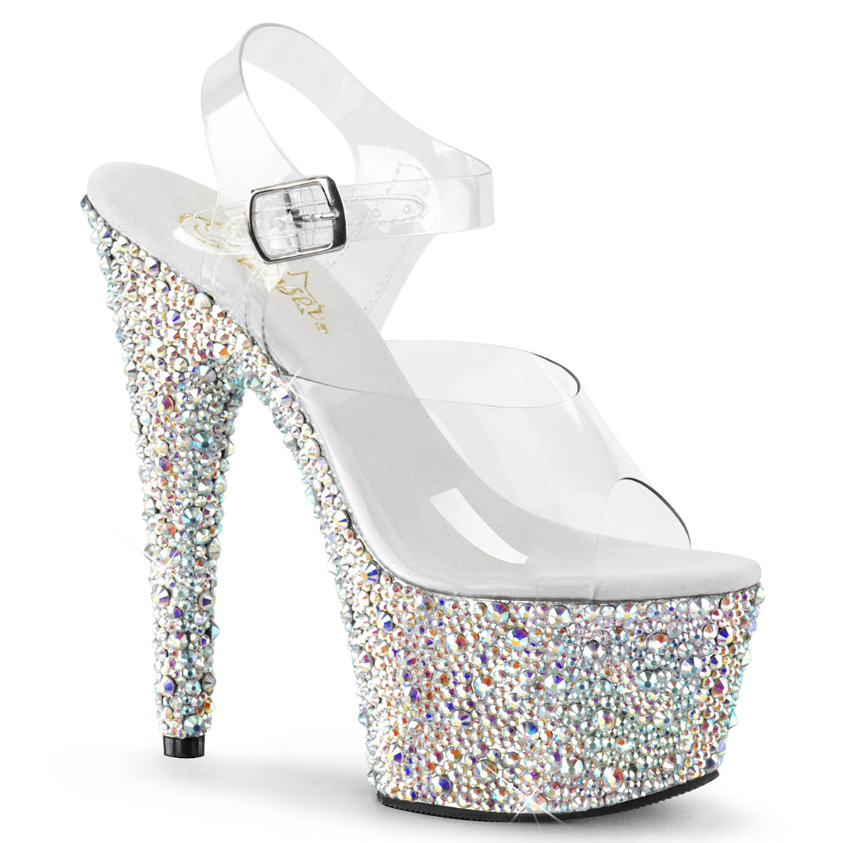 7 Inch Heel BEJEWELED-708MS Silver Multi Rhinestones