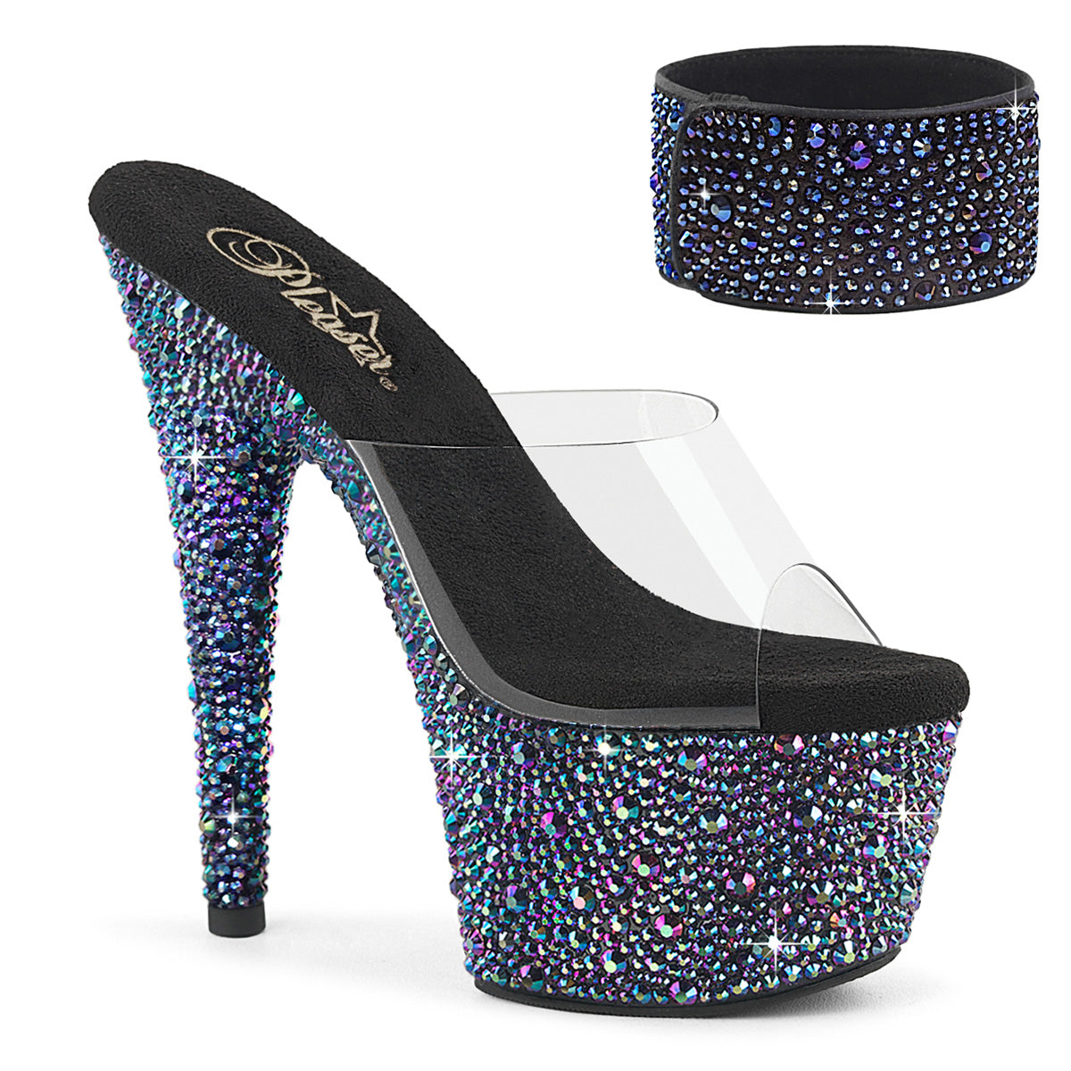7 Inch Heel BEJEWELED-712MS Clear Black Multi Rhinestone by Pleaser