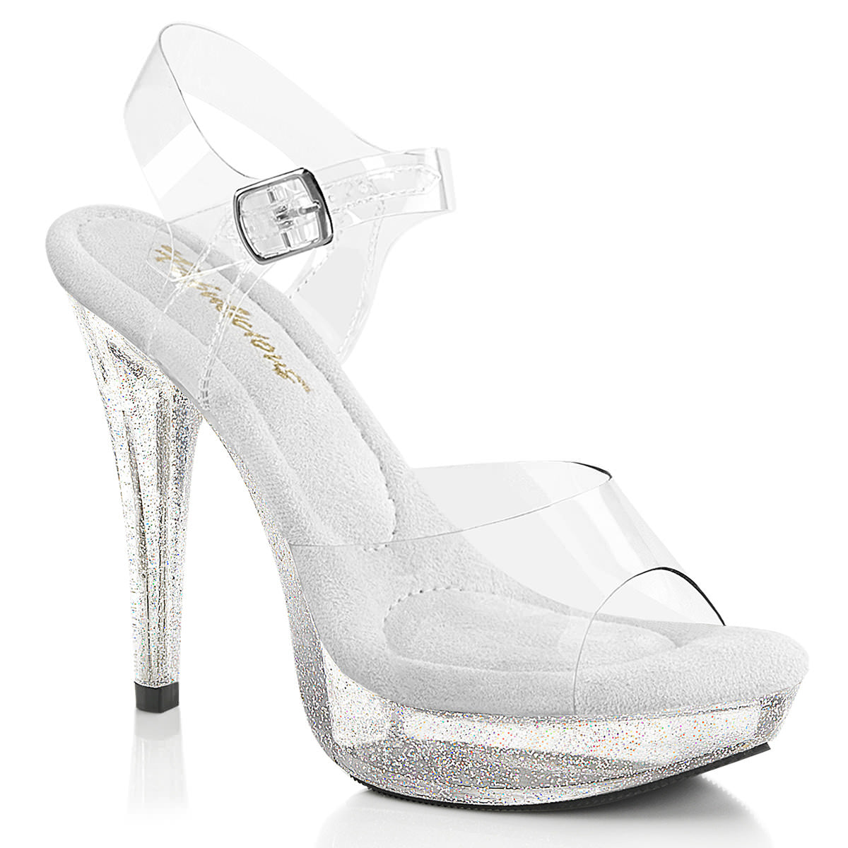 Fabulicious COCKTAIL-508MG Clear Ankle Strap Sandals With Glitter Bottom