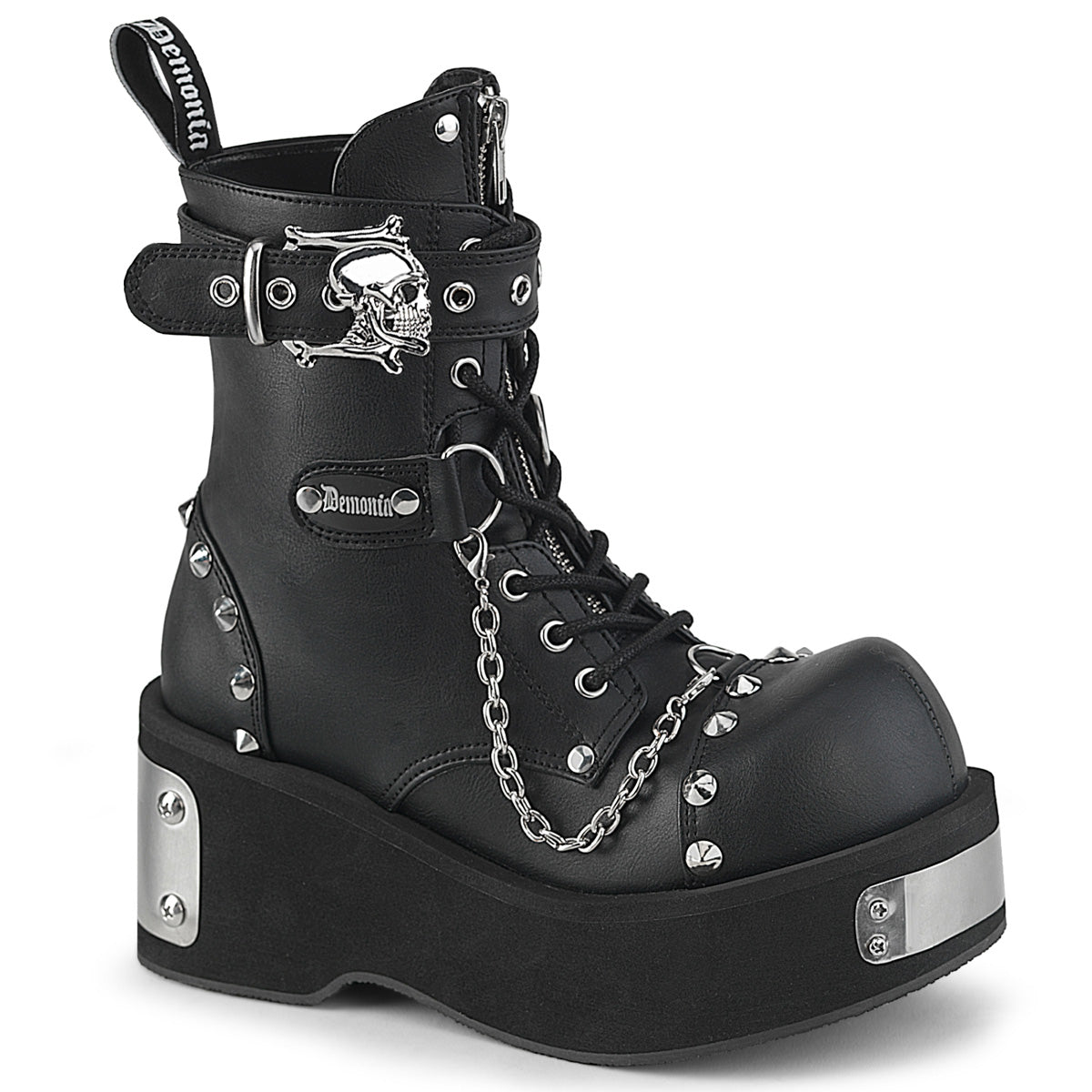 Demonia Dank 57 Black Vegan Leather Women'S Ankle Boots