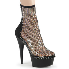 6 Inch Heel DELIGHT-1009 Black Faux Suede Rhinestone Mesh by Pleaser