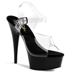 PLEASER DELIGHT-608 Clear-Black Ankle Strap Sandals