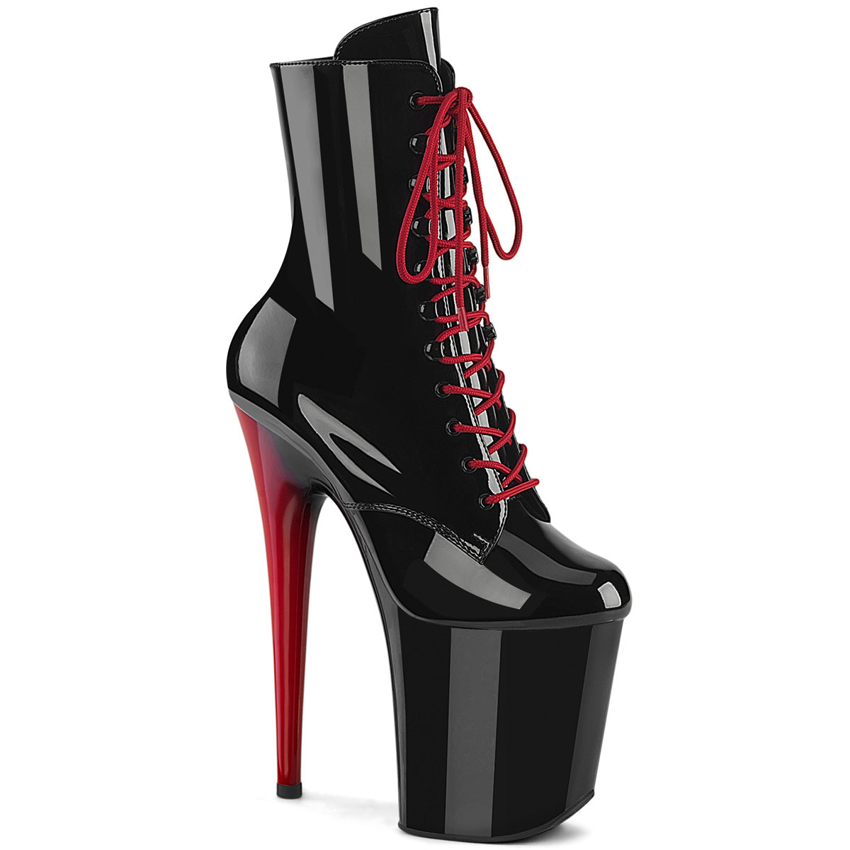 8 Inch Heel FLAMINGO-1020 Black Patent Black Red by Pleaser