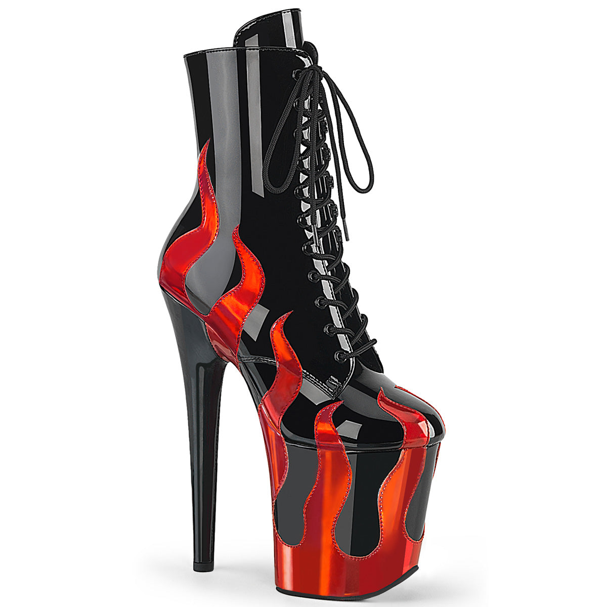 8 Inch Heel FLAMINGO-1020FLM Black Patent Red Metallic by Pleaser
