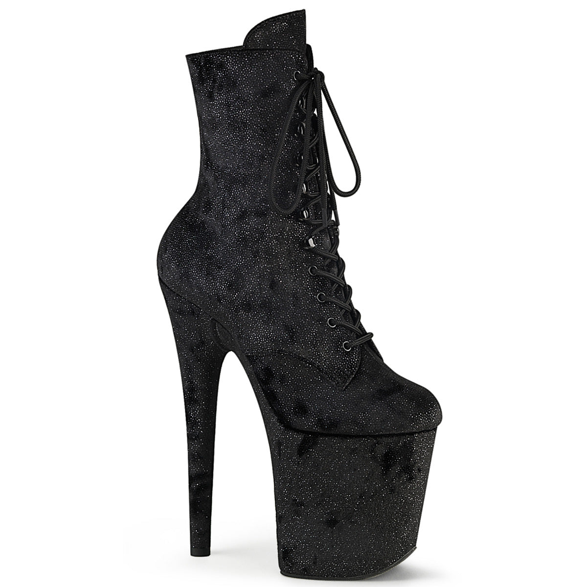 8 Inch Heel FLAMINGO-1020WR Black Shimmering Fabric by Pleaser
