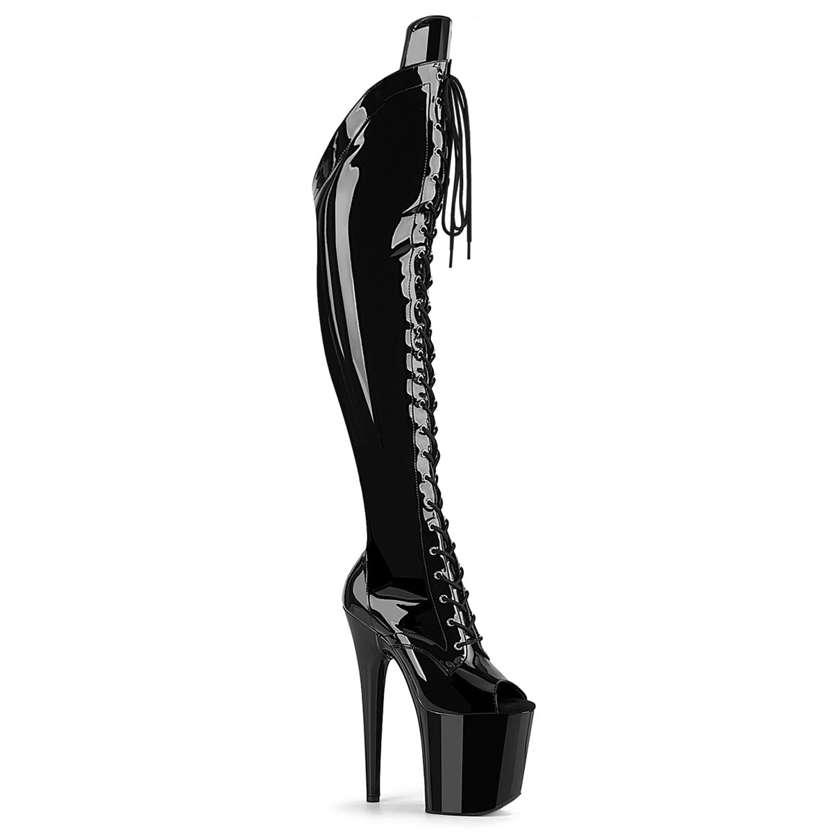 8 Inch Heel FLAMINGO-3016 Black Patent by Pleaser