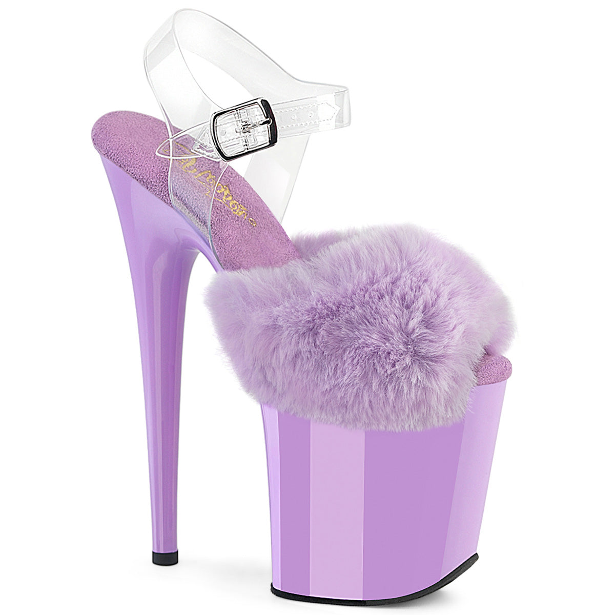 8 Inch Heel FLAMINGO-808FUR Lavender Faux Fur Clear TPU by Pleaser