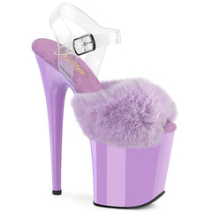 8 Inch Heel FLAMINGO-808FUR Lavender Faux Fur Clear TPU by Pleaser
