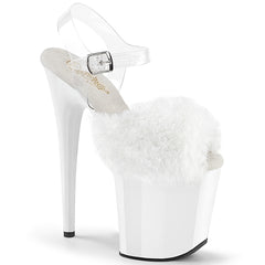 8 Inch Heel FLAMINGO-808FUR White Faux Fur Clear TPU by Pleaser