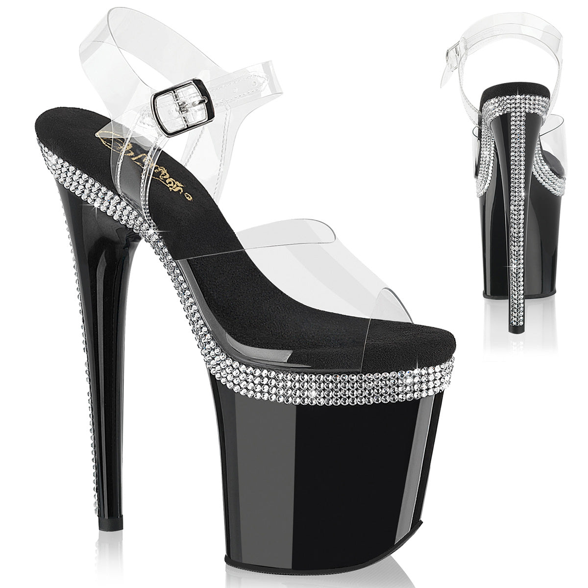 8 Inch Heel FLAMINGO-808MLS Clear Black by Pleaser