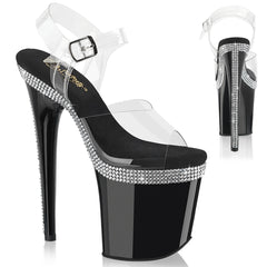 8 Inch Heel FLAMINGO-808MLS Clear Black by Pleaser