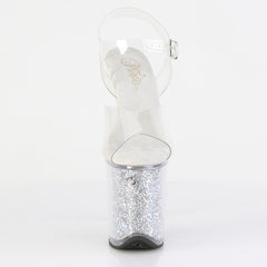8 Inch Heel FLAMINGO-808RSI Clear Silver Rhinestone