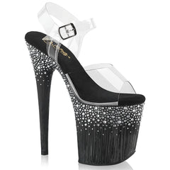 8 Inch Heel FLAMINGO-808SPKL-02 Clear Black Silver Rhinestone by Pleaser