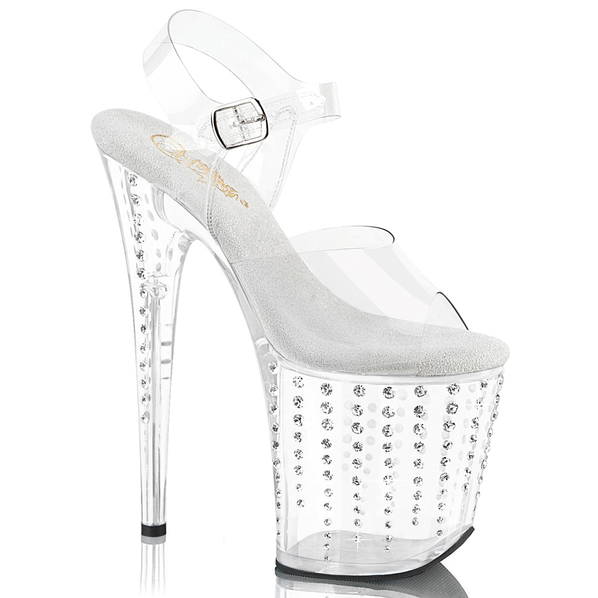 8 Inch Heel FLAMINGO-808TDRS Clear Silver Rhinestone by Pleaser