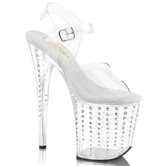 8 Inch Heel FLAMINGO-808TDRS Clear Silver Rhinestone by Pleaser