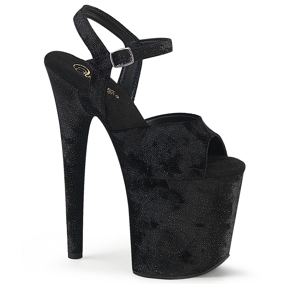 8 Inch Heel FLAMINGO-809WR Black Shimmering Fabric by Pleaser
