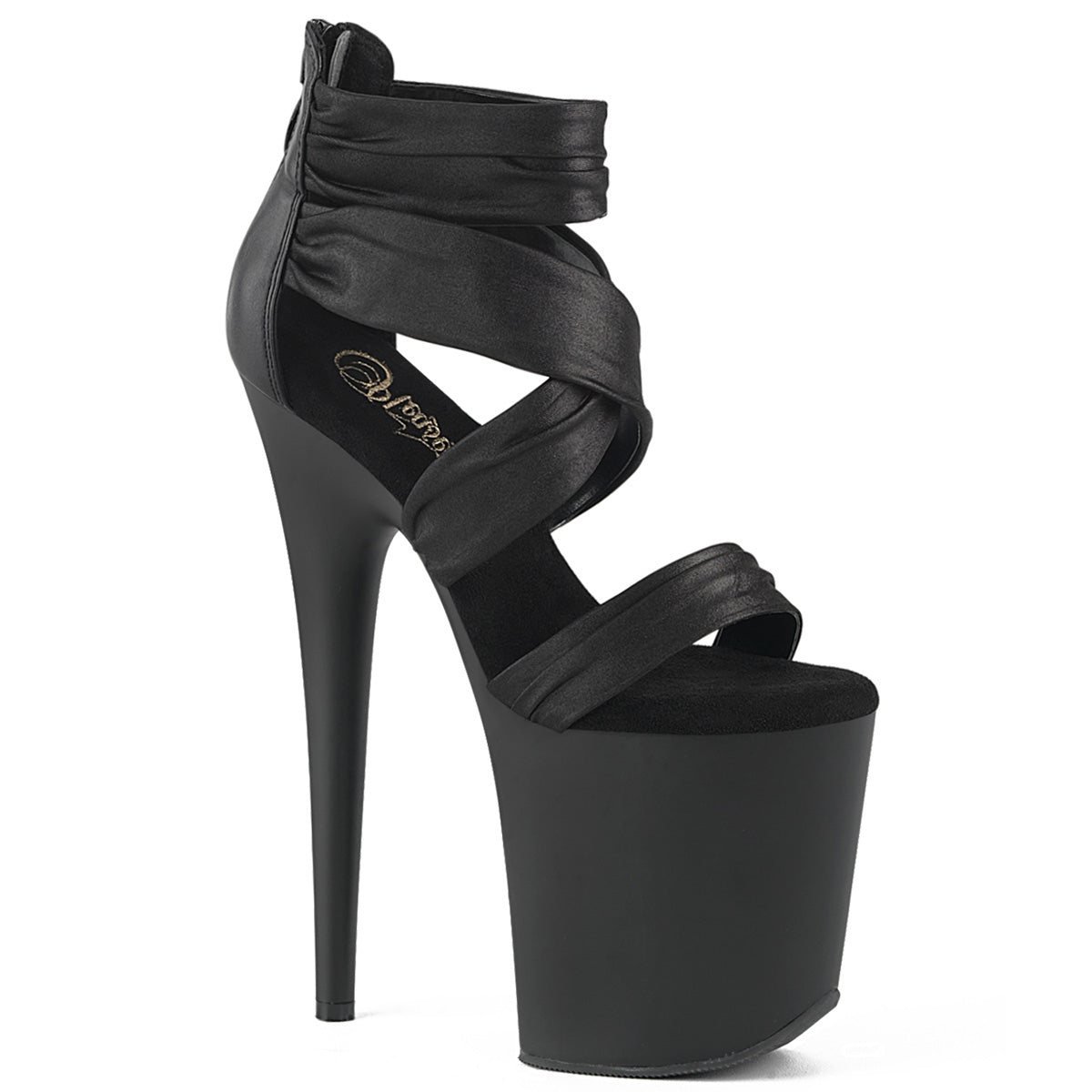 8 Inch Heel FLAMINGO-820 Black Faux Leather Fabric by Pleaser