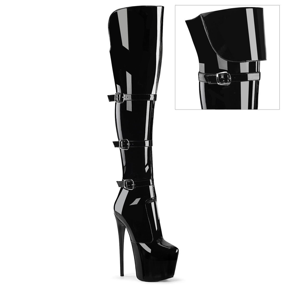 7 Inch Heel JUBILANT-3018 Black Stretch Patent by Pleaser