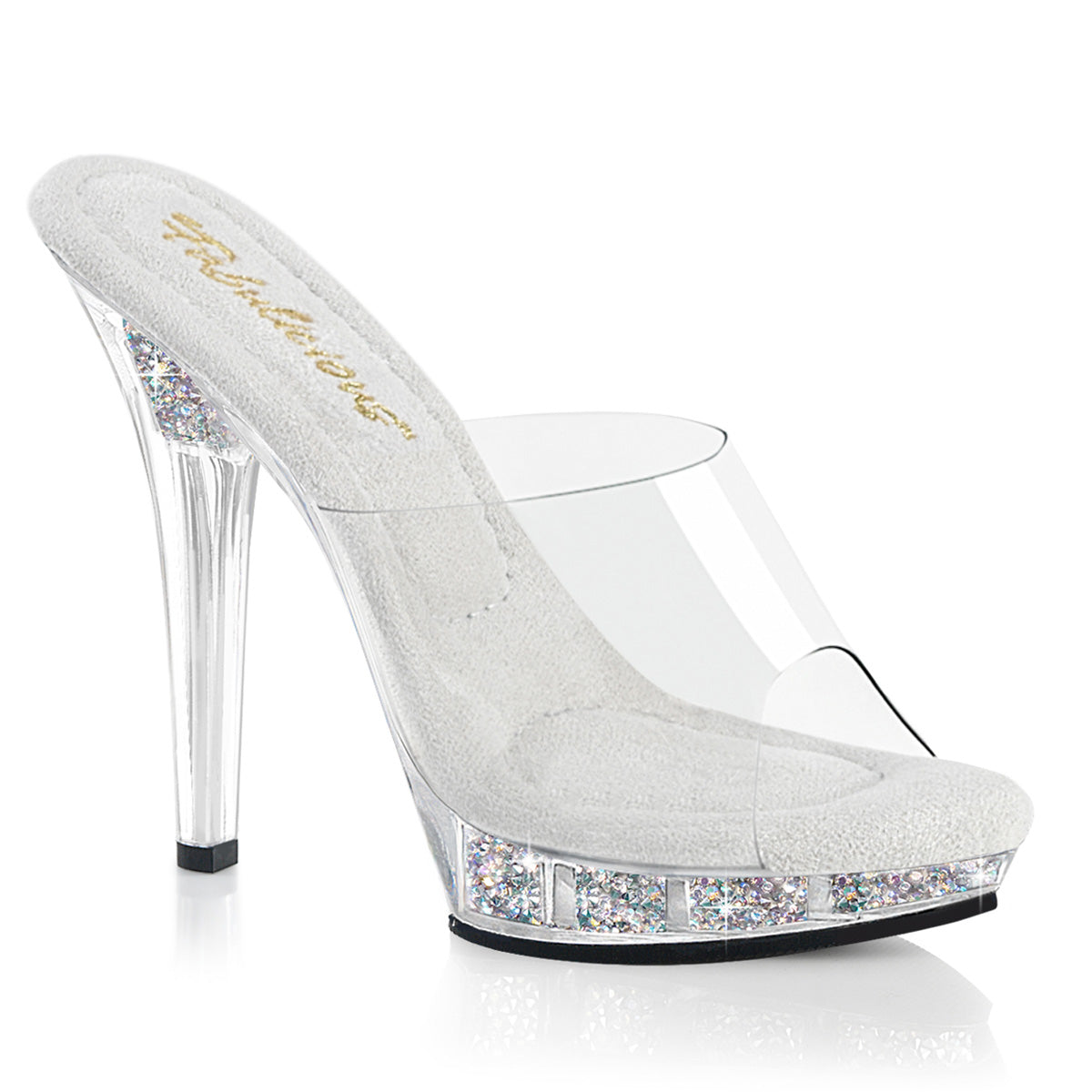 5 Inch Heel LIP-101RSI Clear Silver Rhinestone by Fabulicious