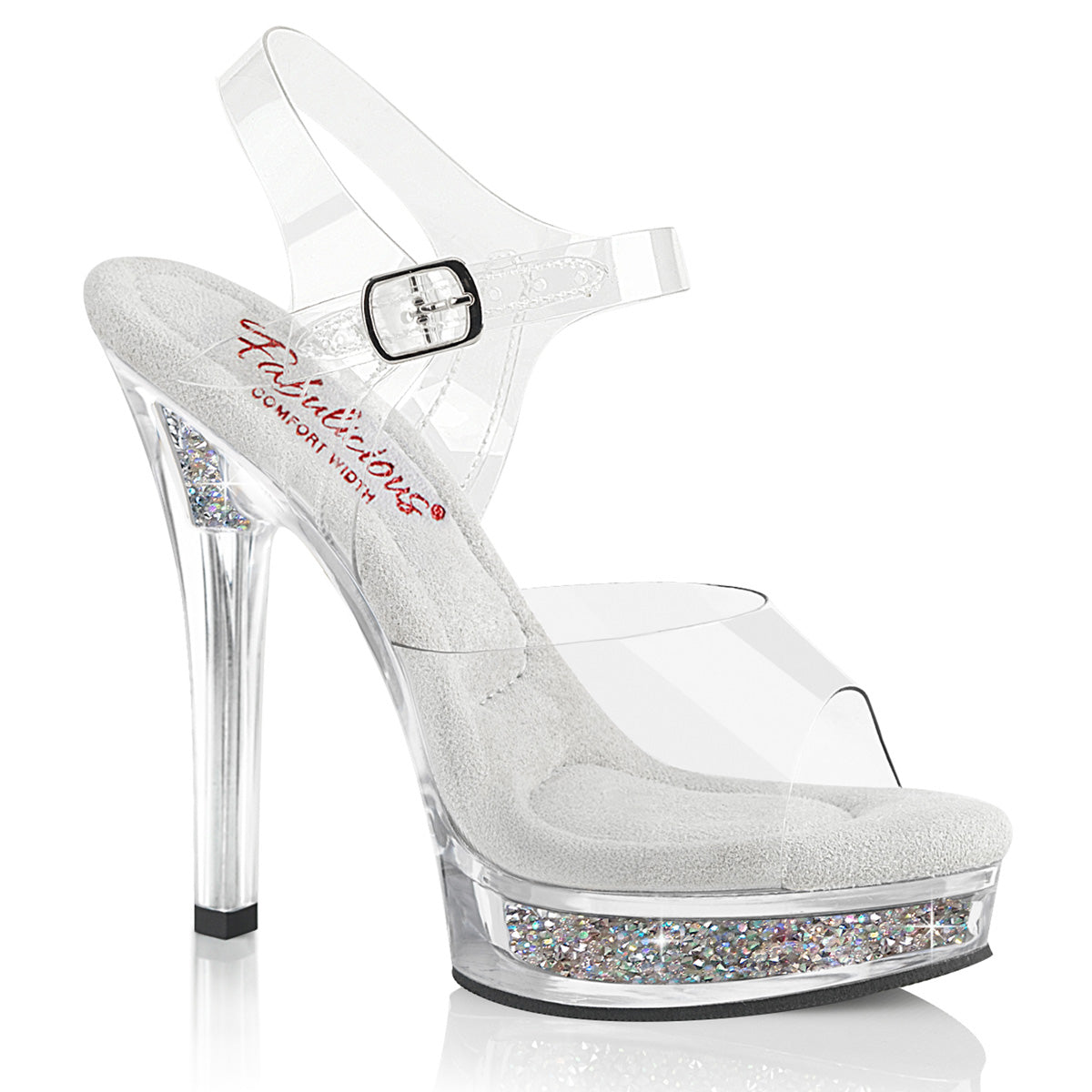 5 Inch Heel MAJESTY-508RSI Clear Silver Rhinestone Comfort Width by Fabulicious