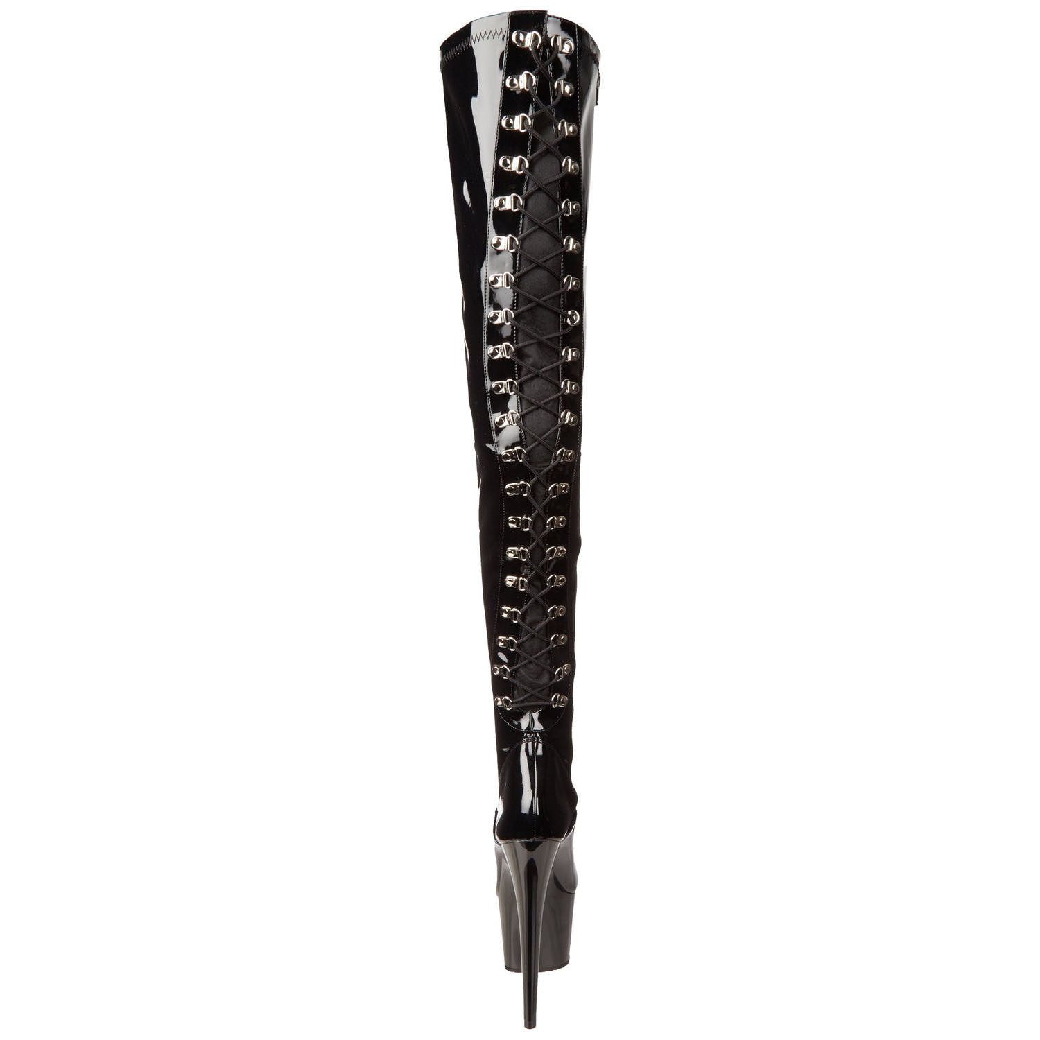 PLEASER ADORE-3063 Black Stretch Pat Thigh High Boots - Shoecup.com - 4