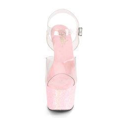 7 Inch Heel ADORE-708LG Clear Baby Pink Glitter