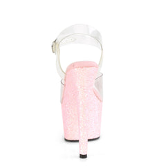 7 Inch Heel ADORE-708LG Clear Baby Pink Glitter