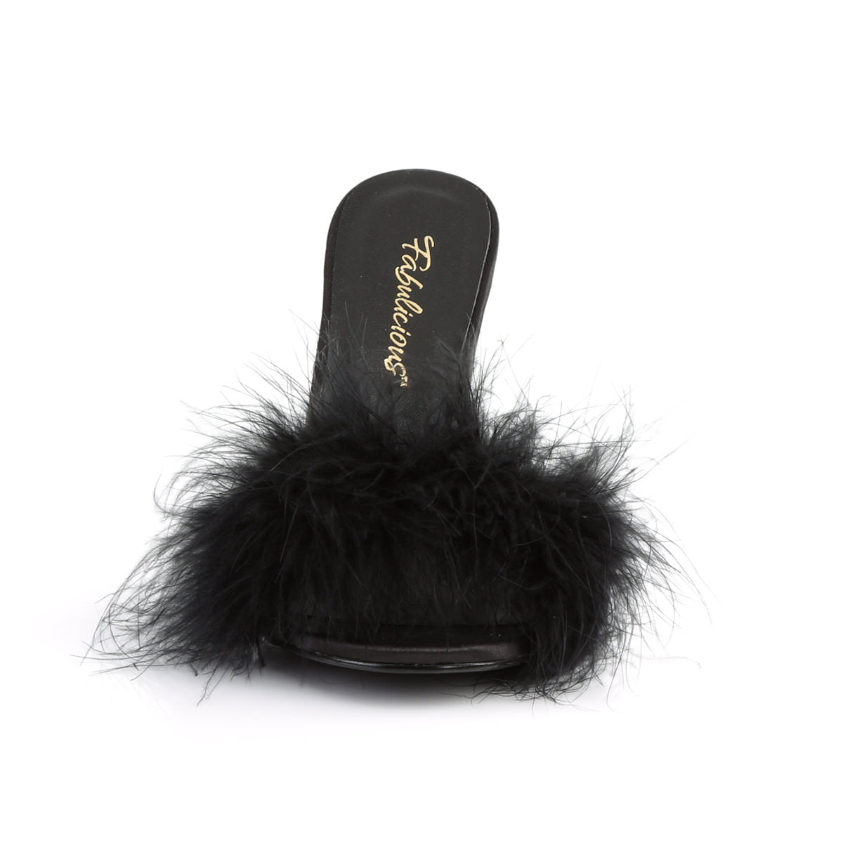 Fabulicious CLASSIQUE-01F 4 Inch Heel Black Marabou Fur Slipper ...