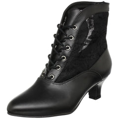 FUNTASMA DAME-05 Black Victorian Granny Boots With Lace Accent - Shoecup.com - 2