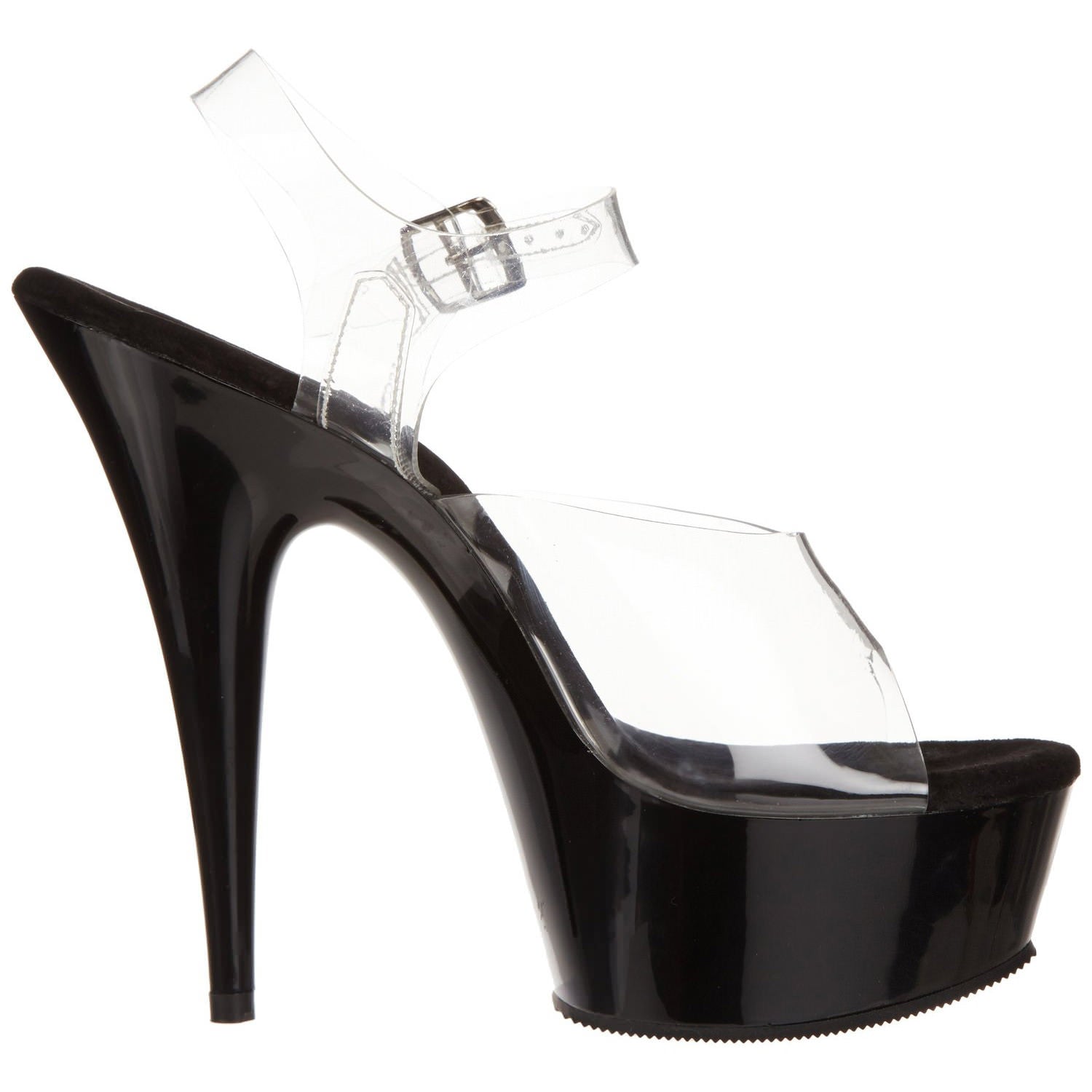 PLEASER DELIGHT-608 Clear-Black Ankle Strap Sandals - Shoecup.com - 5
