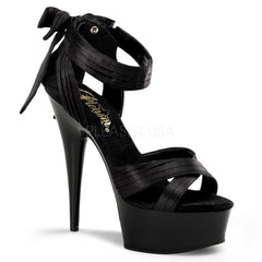PLEASER DELIGHT-668 Black Satin-Black Sandals - Shoecup.com