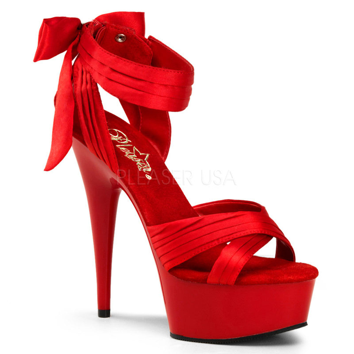 PLEASER DELIGHT-668 Red Satin-Red Sandals - Shoecup.com