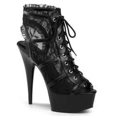 PLEASER DELIGHT-696LC Black Mesh-Lace-Black Open Toe Boots - Shoecup.com