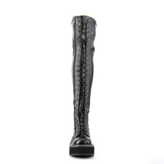 Demonia EMILY-375 Black Thigh-High Lace-Up Boots