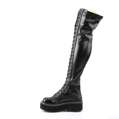 Demonia EMILY-375 Black Thigh-High Lace-Up Boots
