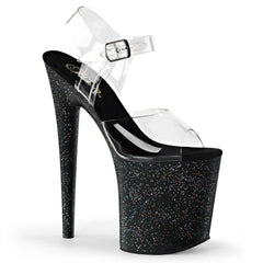 Pleaser FLAMINGO-808MG Clear With Black Glitter Platform Ankle Strap Sandals - Shoecup.com - 1