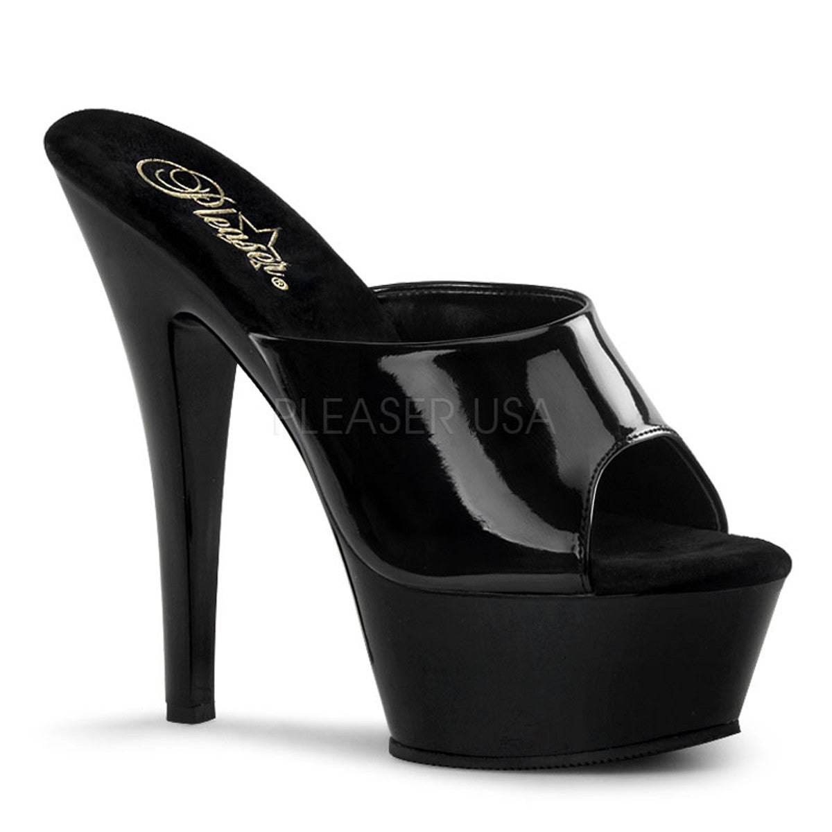 PLEASER KISS-201 Black Pat Platform Sandals - Shoecup.com - 1