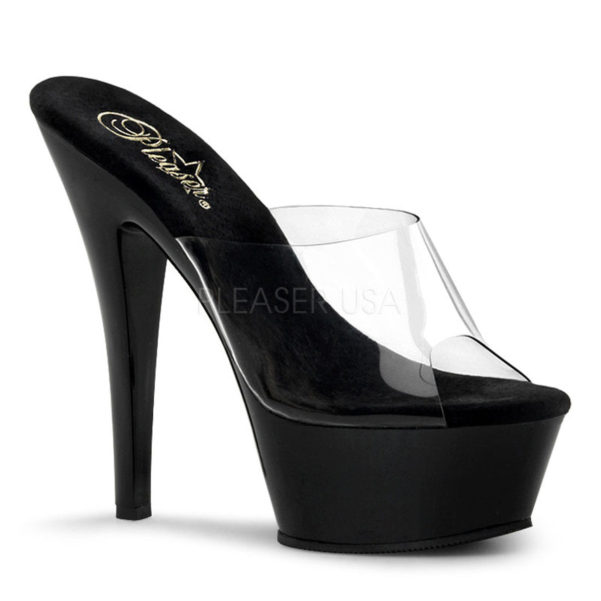 PLEASER KISS-201 Clear-Black Platform Sandals - Shoecup.com