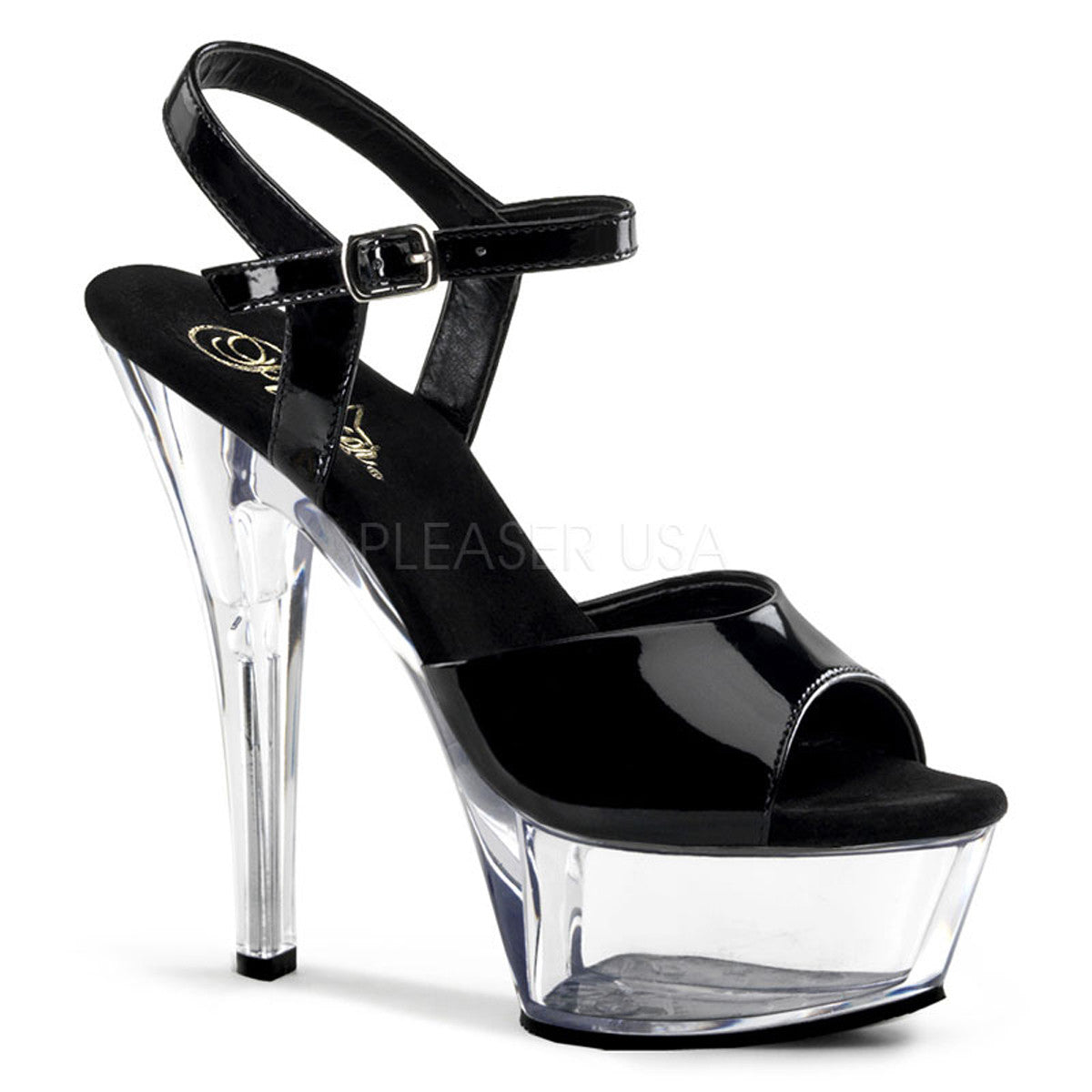 PLEASER KISS-209 Black Pat-Clear Platform Sandals - Shoecup.com