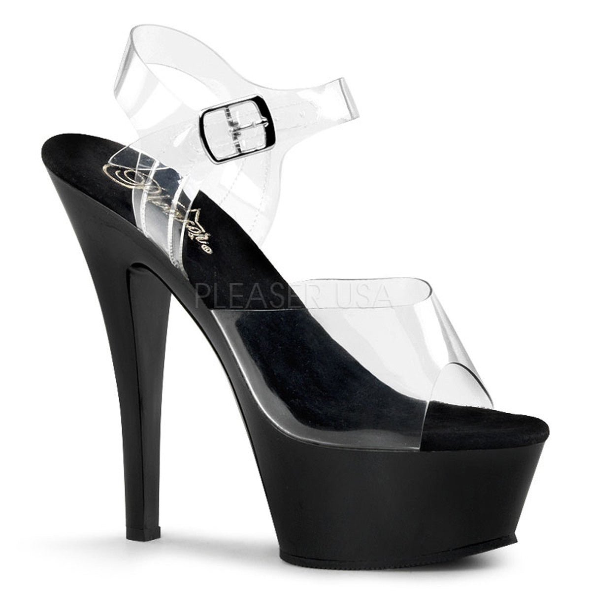 PLEASER KISS-208 Clear-Black Platform Sandals - Shoecup.com - 1