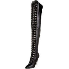 PLEASER SEDUCE-3024 Black Stretch Pu Thigh High Boots - Shoecup.com - 1