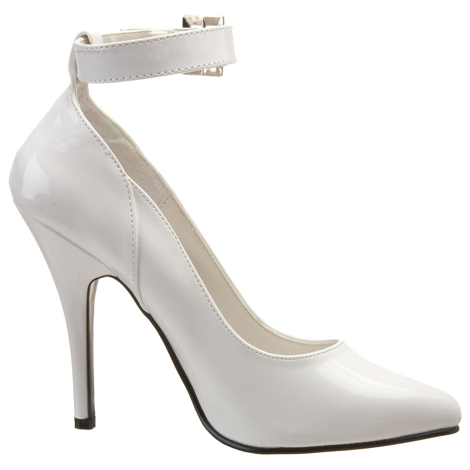 PLEASER SEDUCE-431 White Pat Ankle Strap Pumps - Shoecup.com - 5